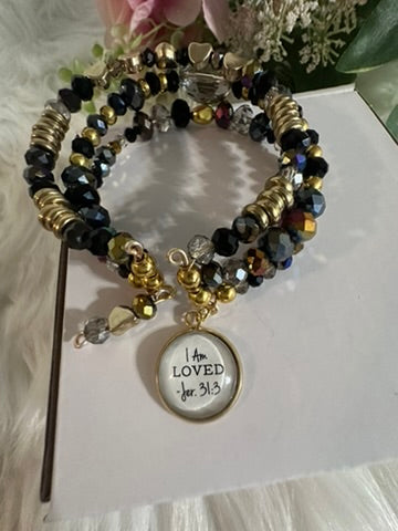 I Am Loved three strand cuff style charm bracelet.