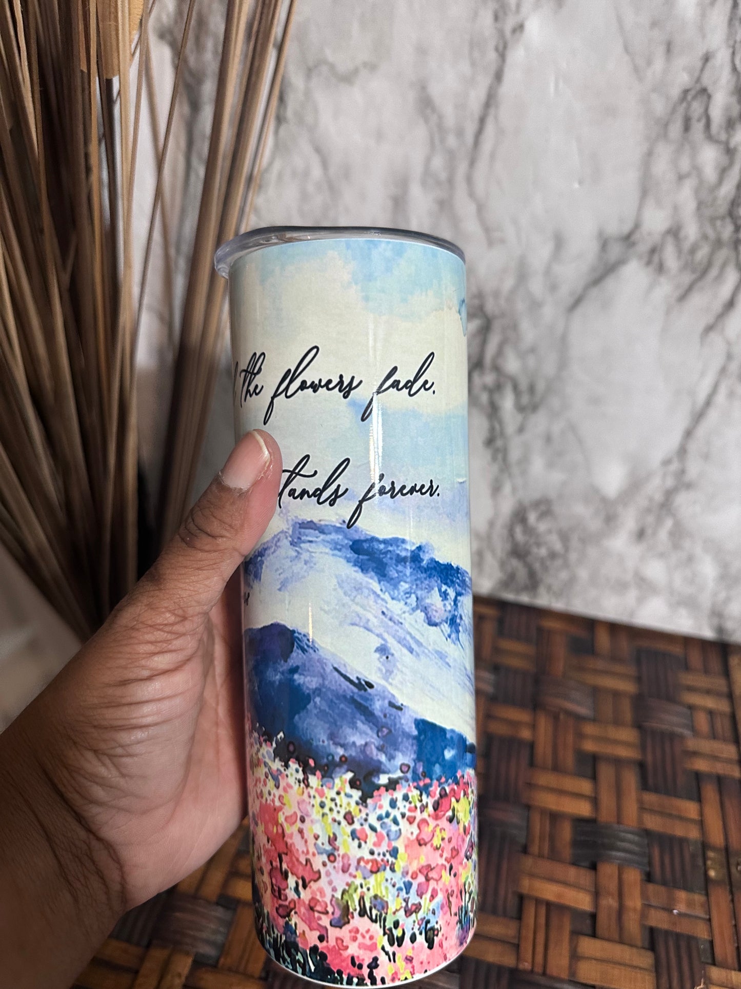 Watercolor Scene Isaiah 40:8 Tumbler Cups