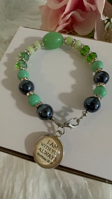 Crystal Bead Charm Bracelet (I am with you always Matthew 28:28)