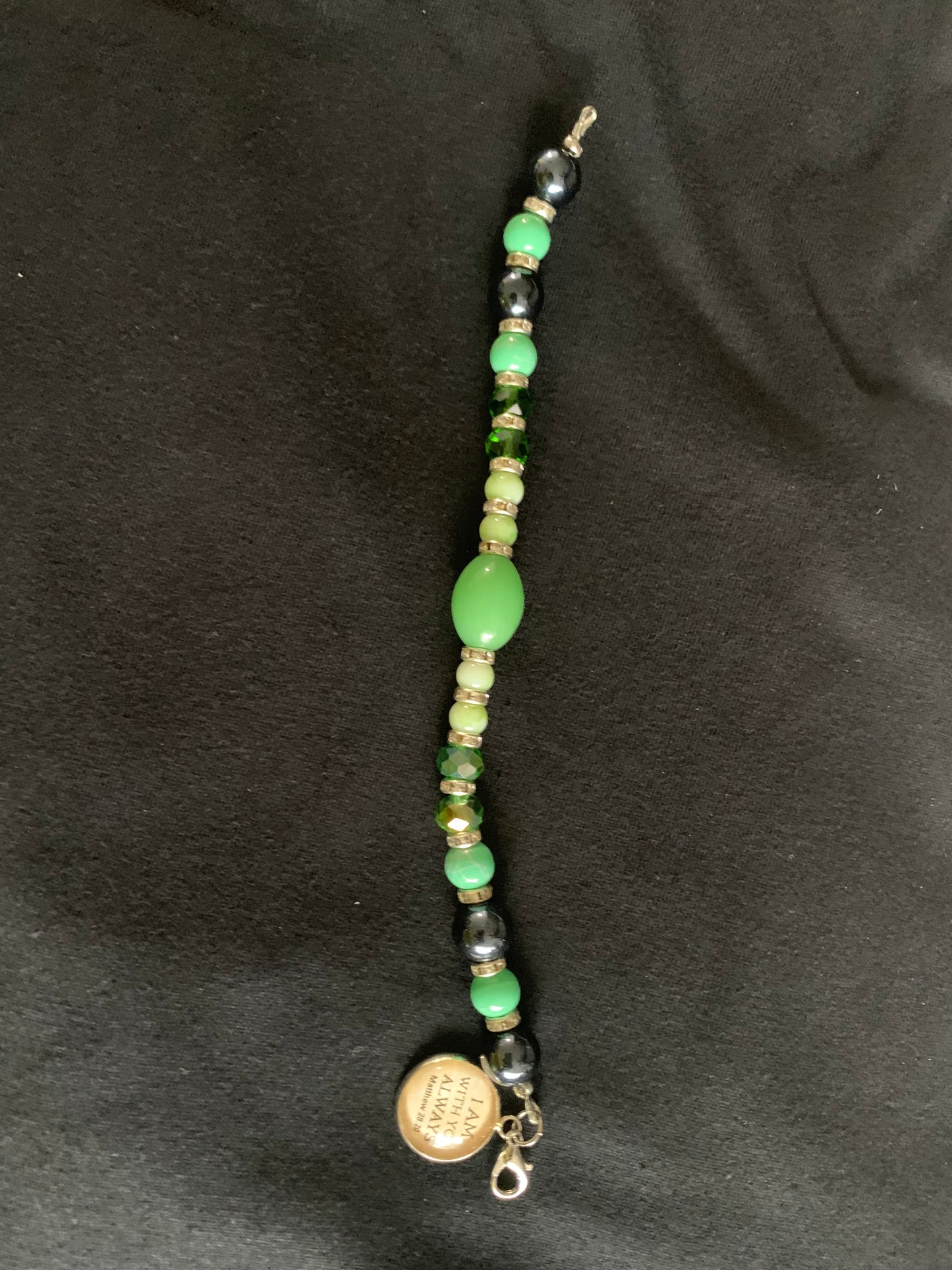 Crystal Bead Charm Bracelet (I am with you always Matthew 28:28)