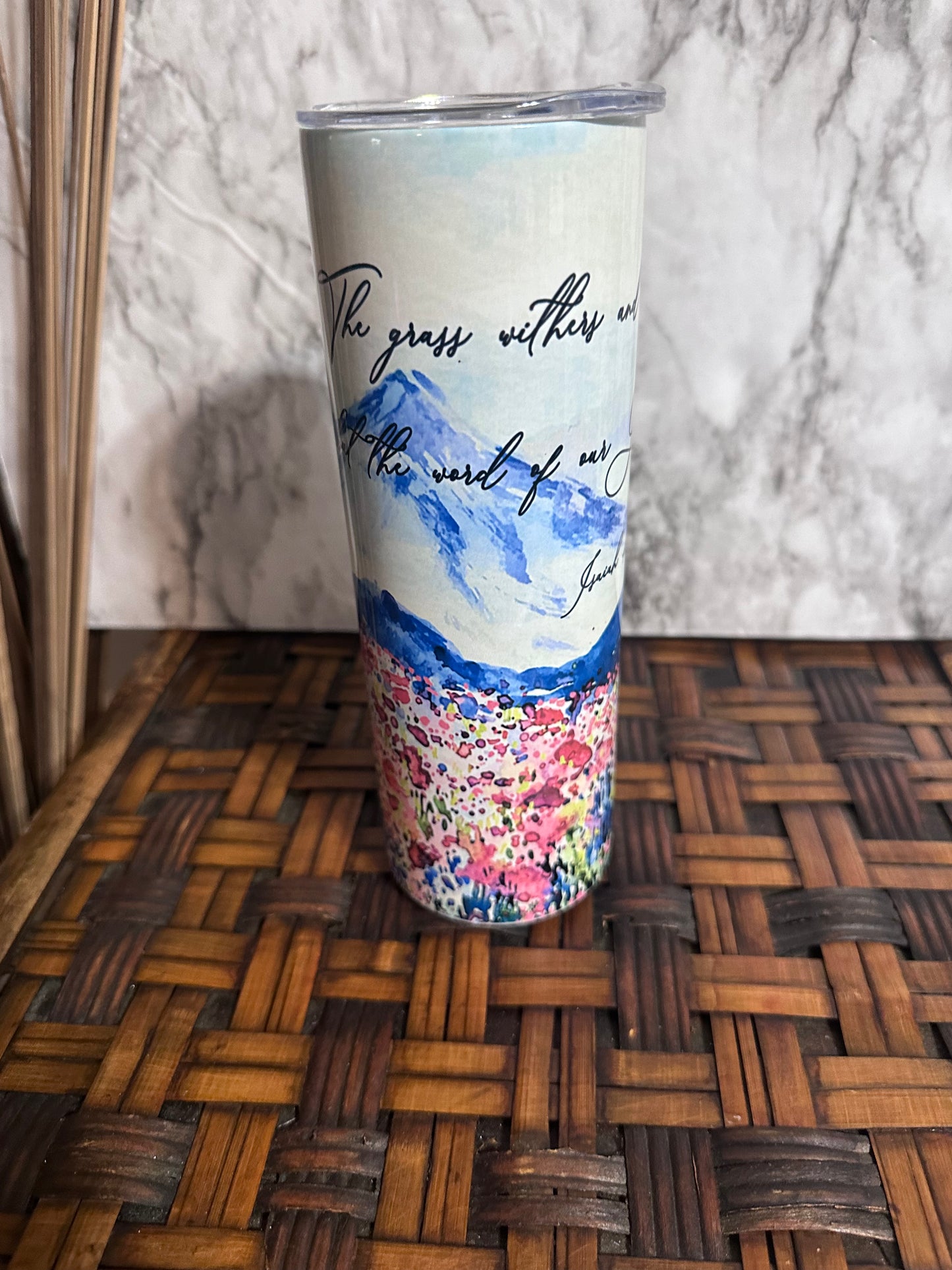 Watercolor Scene Isaiah 40:8 Tumbler Cups