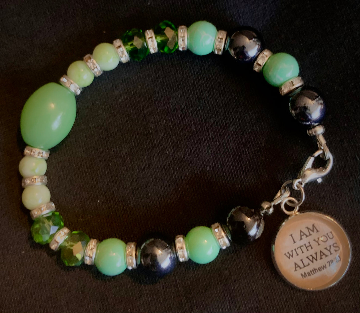 Crystal Bead Charm Bracelet (I am with you always Matthew 28:28)